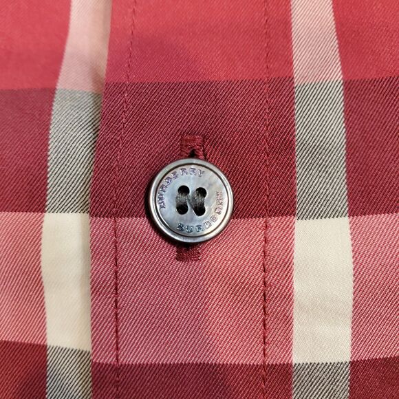 Burberry London Red Check Stretch Button Down Longsleeve Shirt M Cotton Luxury - Picture 5 of 12